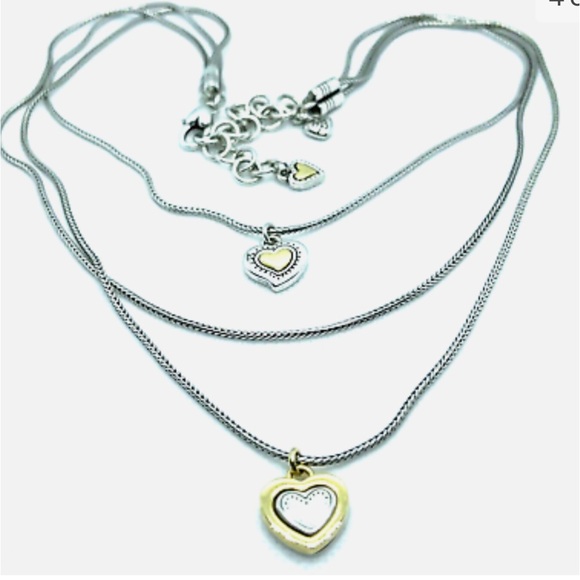 BRIGHTON RENDEZVOUS HEART Silver Gold 2 Tones TRIPLE Chains  NECKLACE - Picture 3 of 7